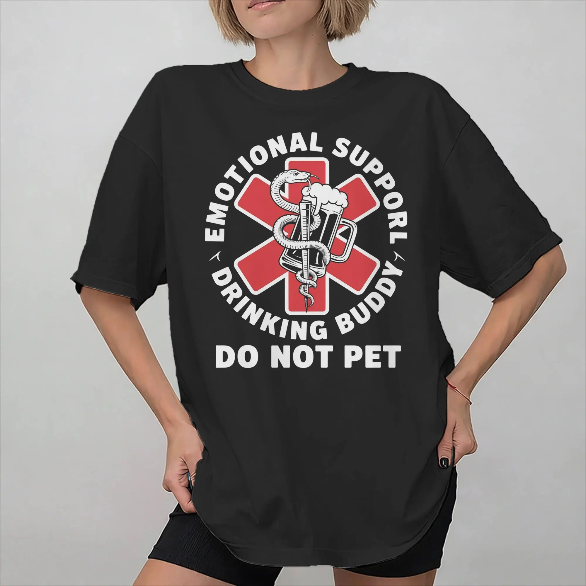 Emotional Support Drinking Buddy Beer Apparel Unisex T Shirt Cotton Tee Graphic  T-shirt Clothes