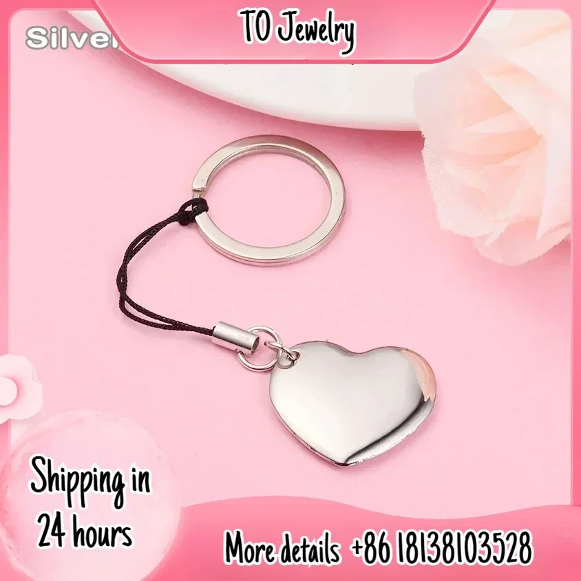 2025 New Silver 925 Heart Shaped Key Chain Clasp Opener Lock KeyBags Pan Logo Can Be Engraved Suitable for Men and Women Gift