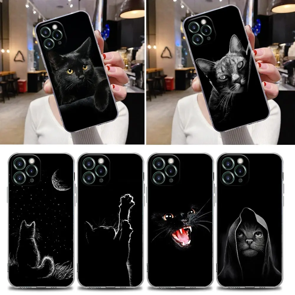 

Black Cats Clear Case For iPhone 16 15 14 13 12 11 Pro Max Mini Xs XR X 7 8 Plus Cute cat Cover For iphone 16 Pro Silicone Case