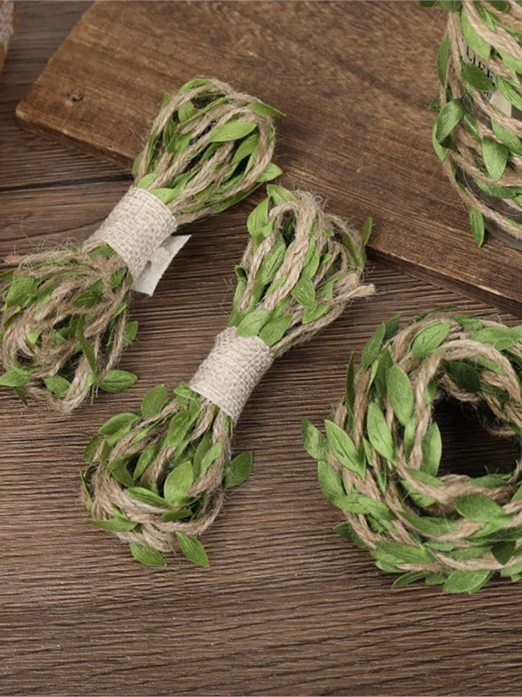 10 Meter Jute-Schnur, Sackleinen-Schnur, grüne Blätter, Weinreben-Schnur für Hochzeit, Geburtstag, Party, Dekoration, DIY, Girlande, Kranz, Basteln, Geschenk