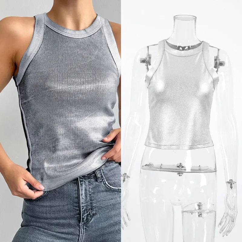 

Sexy Women's Tank Top Off Shoulder O-Neck Solid Ribbed Knitted Fashion Elegant Vest Basic Camisole Elastic Sleeveless Shirt New