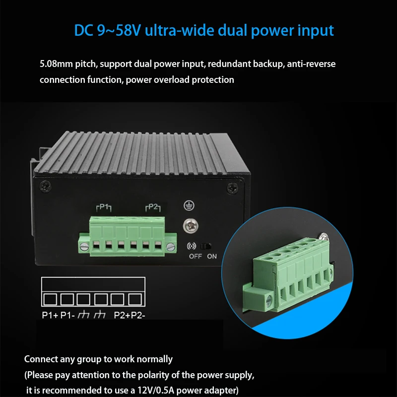 8-Port Industrial network switch RJ45 Hub DIN rail type DC 9~58V Game switch signal enhancement switch RJ45 switch 10/100Mbps