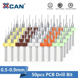 XCAN 50pcs 0.5-0.9mm PCB Drill Bit 1/8 Shank Carbide Micro Drill for PCB Printed Circuit Board Hole Drilling Tool