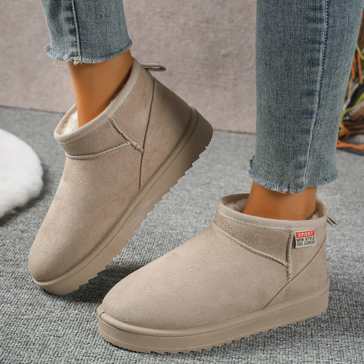 Women Snow Boots for Solid Platform Artificail Suede Boots Autumn Winter Warm Shoes Boats Large Size 44 Slip On Cotton Shoes