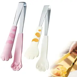 Cat Paw Shape Food Tongs Cute Cartoon Meal Tongs Stainless Steel Barbecue Tongs Sandwich Baking Clip Kitchen Gadgets