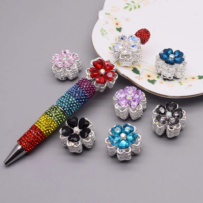 23mm Flower Shape For Pen Beads Cartoon Rhinestone glass inlay Butterfly Loose Spacer Beads For Jewelry Making Handmade Craft