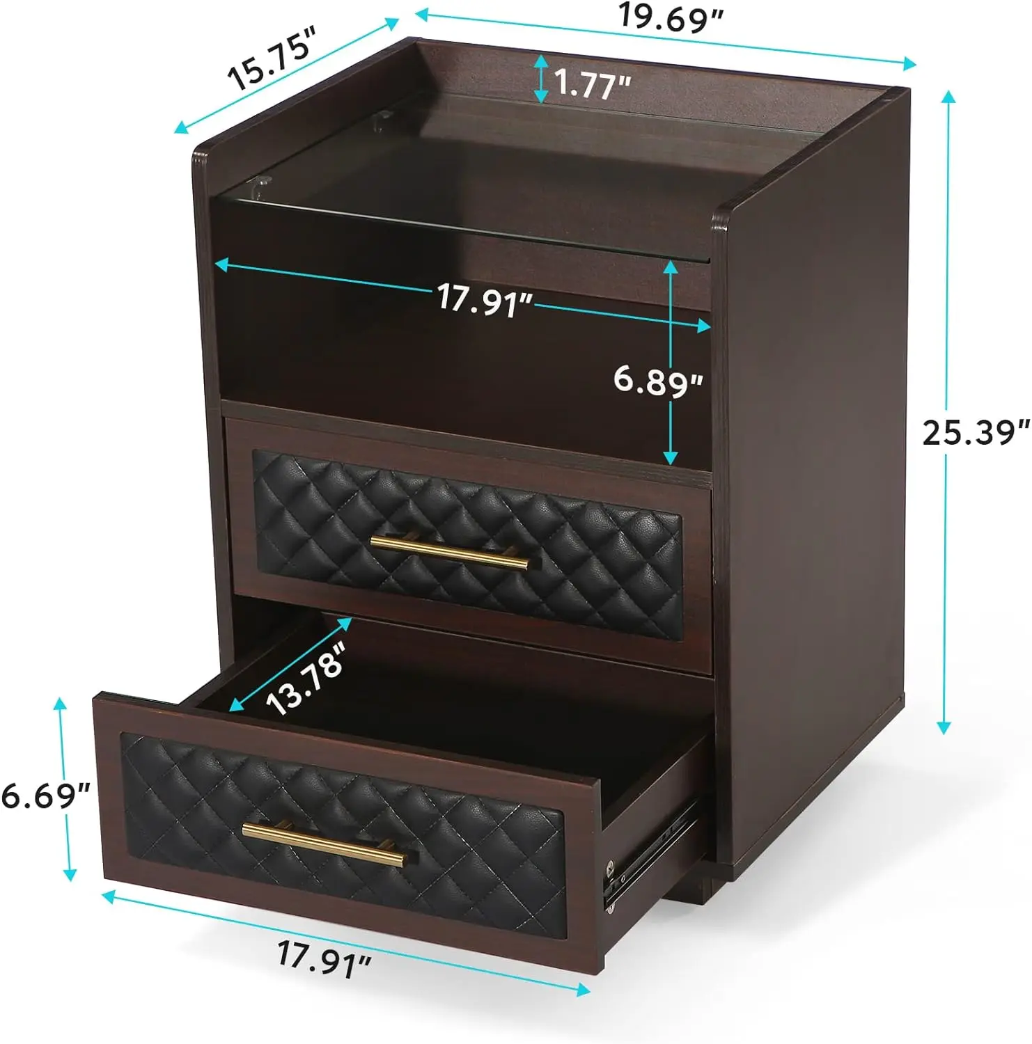 Nightstand with Drawers, Beside Table with LED Lights and Storage Shelf, Modern Night Stand Accent End Table for Bedroom