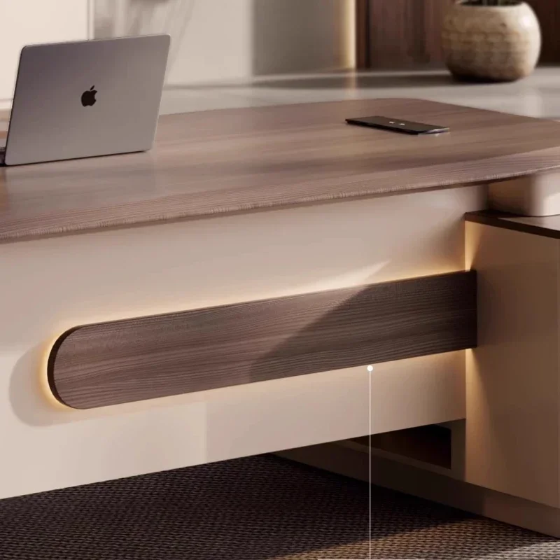 طاولة رئيس بسيطة وحديثة وخفيفة فاخرة ومكتب مكتب قيادة عالي الجودة وكرسي وخزانة ملفات مجموعة تنفيذية على شكل حرف L كبيرة #4