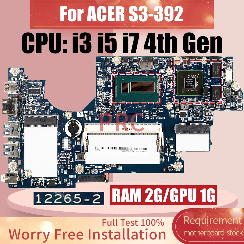 

For ACER S3-392 Laptop Motherboard 12265-2 i3 i5 i7 4th Gen RAM 2G GPU 1G NBMDM11006511 NBMDM11004424 Notebook Mainboard