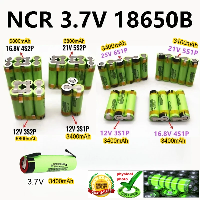 

2025 New 18650B 3400mah battery For 12V 16.8V 21V 25V screwdriver battery with weld soldering strip customize battery