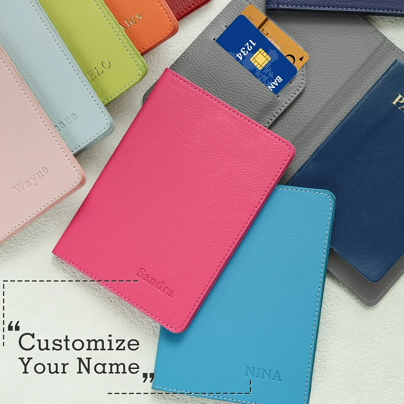 

1PC Personalized Name Passport Holder Customized Monogram Texture Faux Leather Plain Passport Cover with RFID Blocking