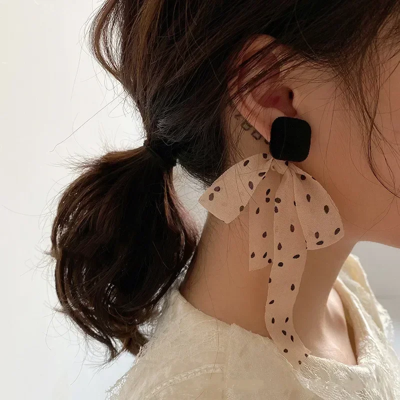 Ribbon Polka Dot Earrings New Trend Korean Fashion Ladies Pendant Earrings Jewerly Accessories for Women Elelgant Gifts