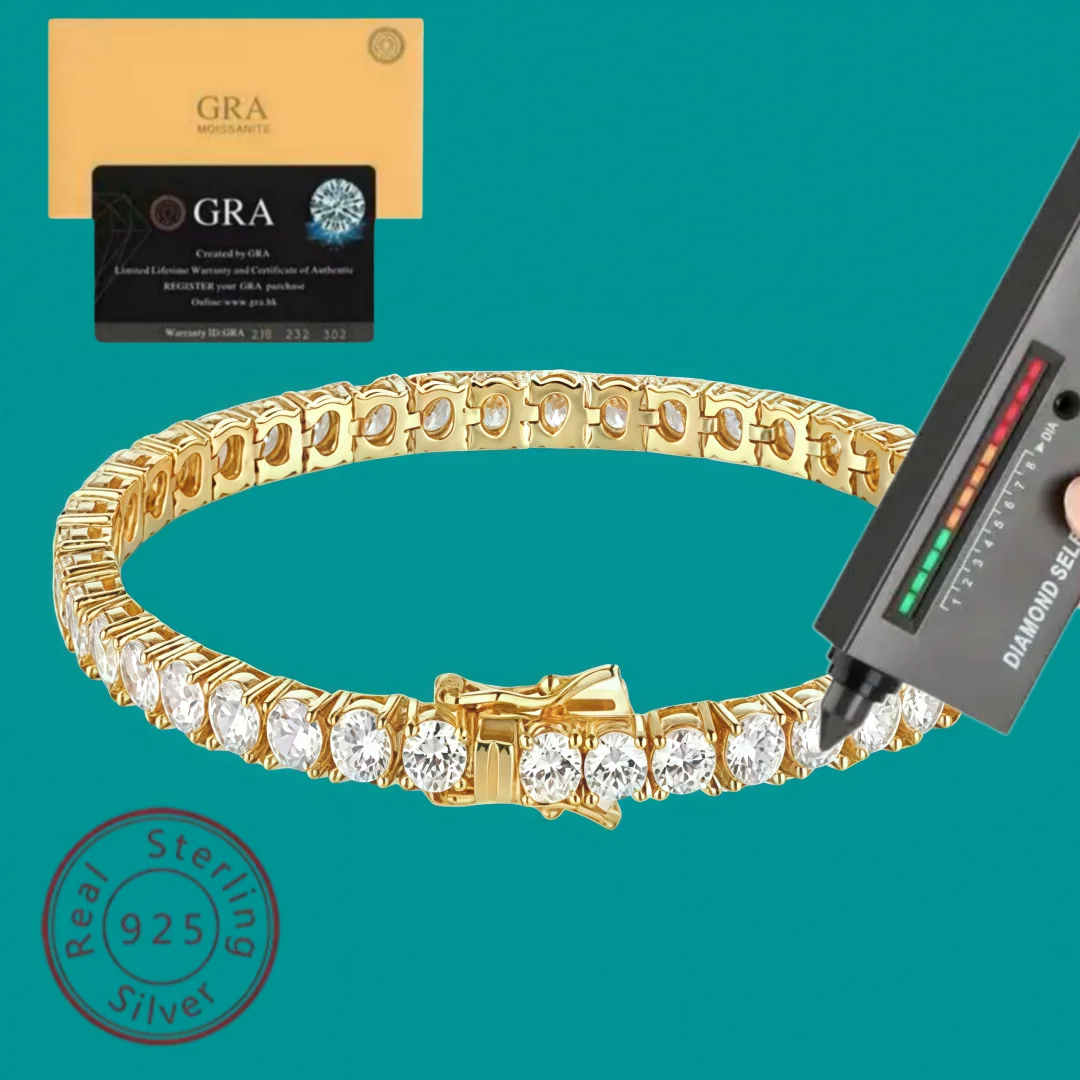 3mm D VVS1 Moissanite Tennis Bracelet Original s925 Sterling Silver Plated 18k White Gold with GRA Necklace for Women Man