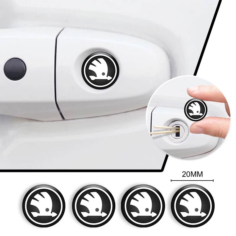 

20 мм эмблема ключа автомобиля, брелок с автоматическим управлением, наклейка, украшение для Skoda Octavia Rapid Fabia Superb Kodiaq Scala Karoq Kamiq