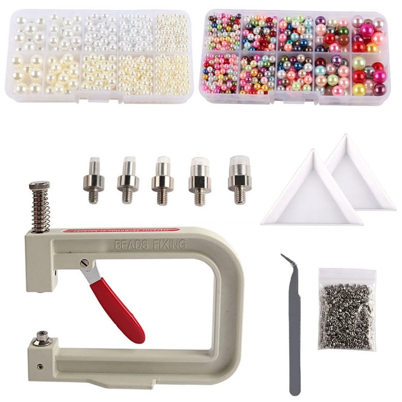 Jewelry Pearl Setting Machine Tools Beads Rivet Fixing Machine With 5 Size Imitation Pearl Beads For Clothes DIY Craft