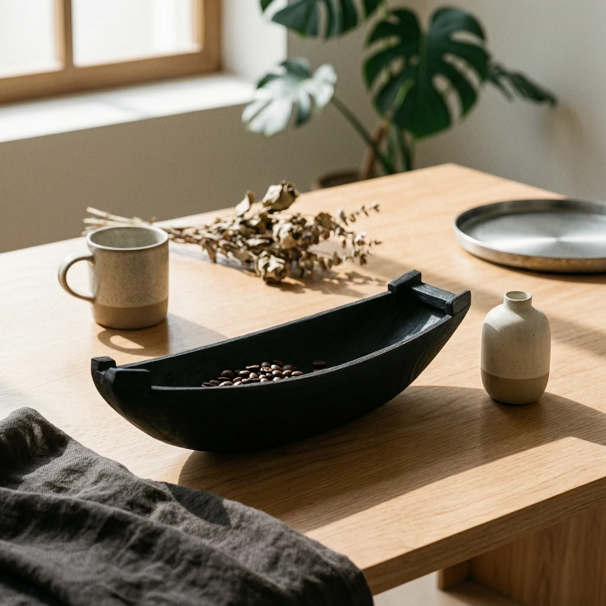 Wooden Boat Model with Paddle Handcrafted Rustic Canoe Ornament Detailed Minimalist Decor for Modern Home