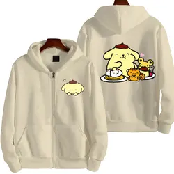 Men Zip Up Hoodie Pompom Purin Cartoon Anime Women Sweatshirt Coat 2024 New Casual Couple Oversized Clothing Jacket