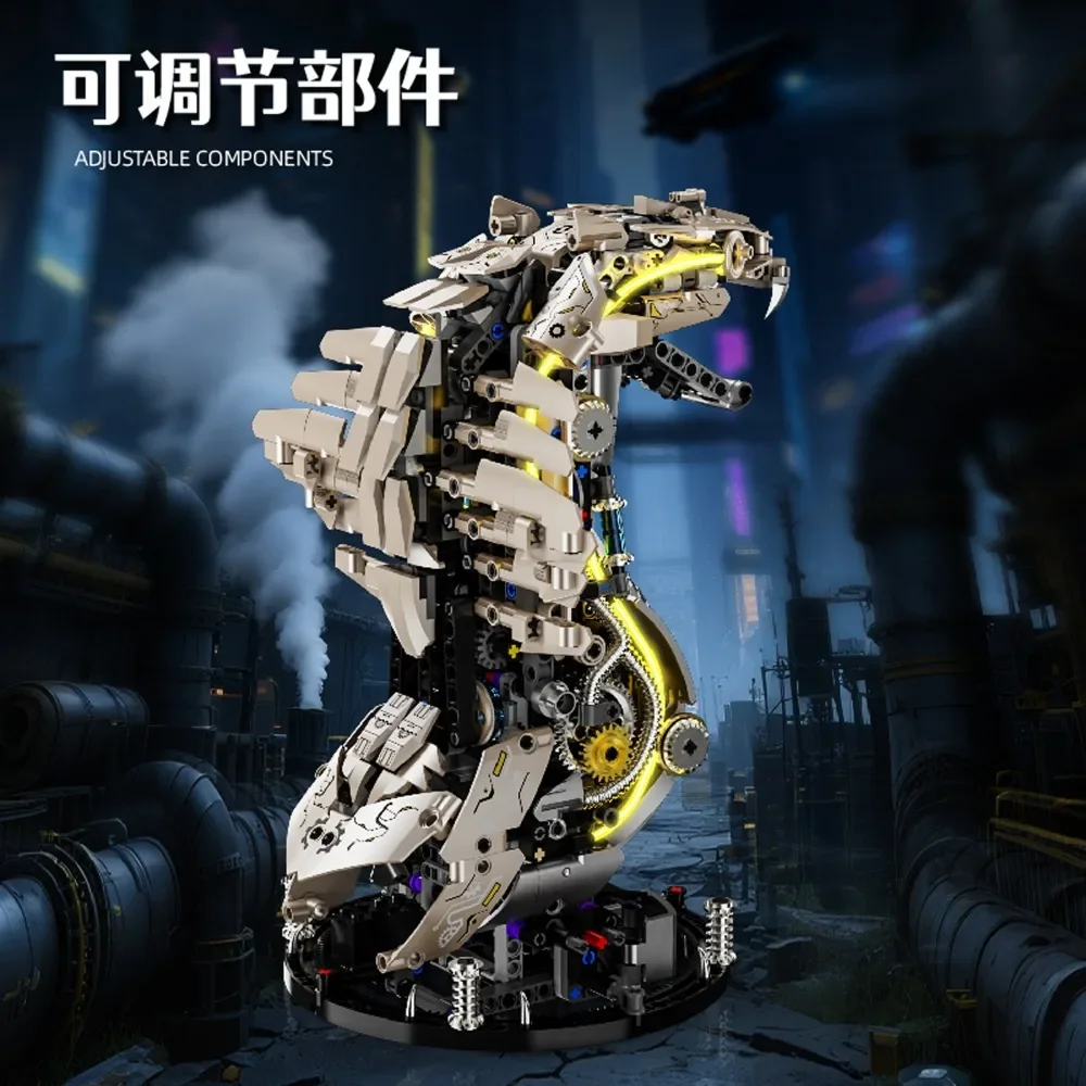 1296pcs Mechanical Cobra Building Kit LED Light-Up STEM Toy Realistic Snake Assembly Toy Motion for Kids Collectors Gift Toy