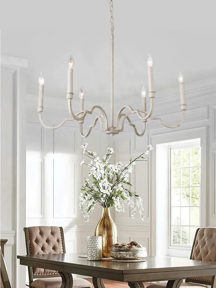 Simple pendant light French countryside antique white guest hall light hotel homestay antique branch shaped pendant light