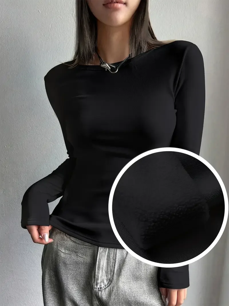 Women's Fleece Lined Base Layer Shirt Long Sleeve Slim Fit Inner Wear Top for Autumn Winter Warm And Comfortable T-Shirt view 4