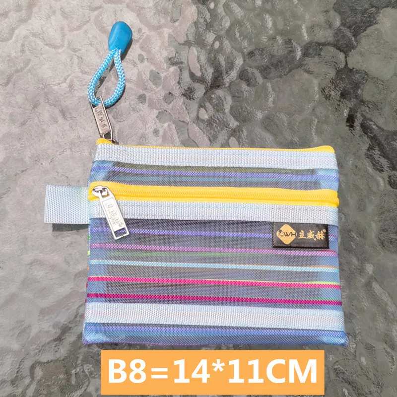 Regenboog Kleur Dubbele Laag Mesh Rits Opbergtas Id Bank Card Rijbewijs Organizer Pouch Draagbare Portemonnee Leuke Portemonnee