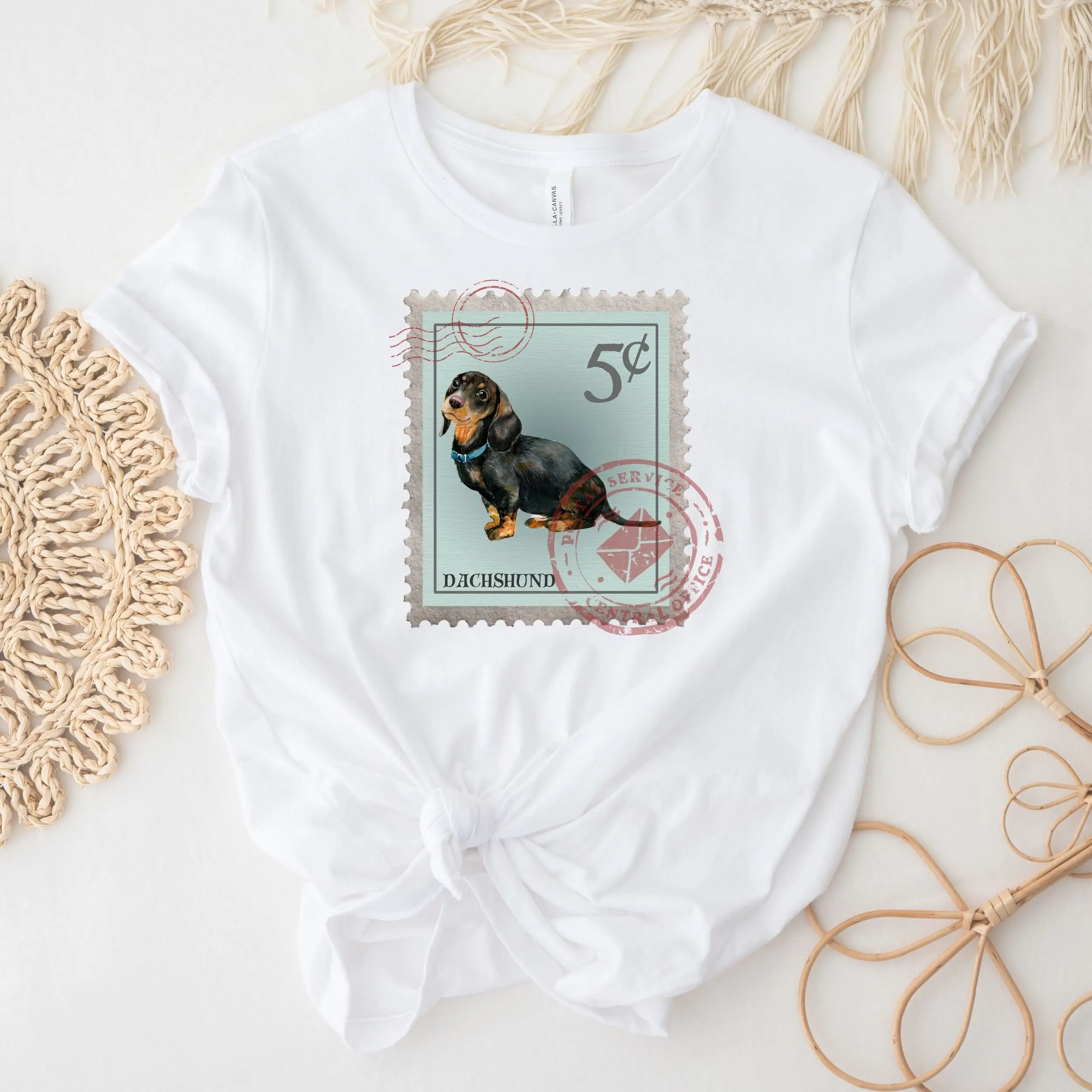 Dachshund T Shirt Postage Stamp Mom Weenie Dog Dad Lover s