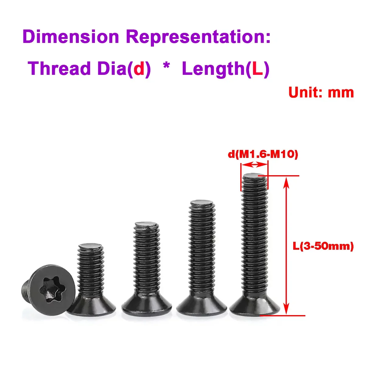 

Black A2-70 304 Stainless Steel Torx Head Flat Countersunk Screw Six Lobe Bolt M5 M6 M8 M10