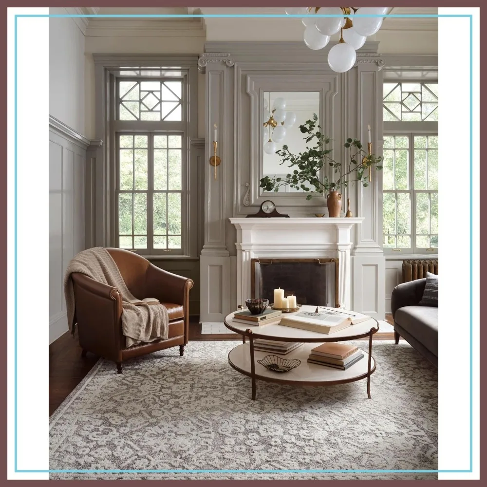 

Elegant Power-Loomed Area Rug 7'10" x 10' Grey/Ivory Traditional Design