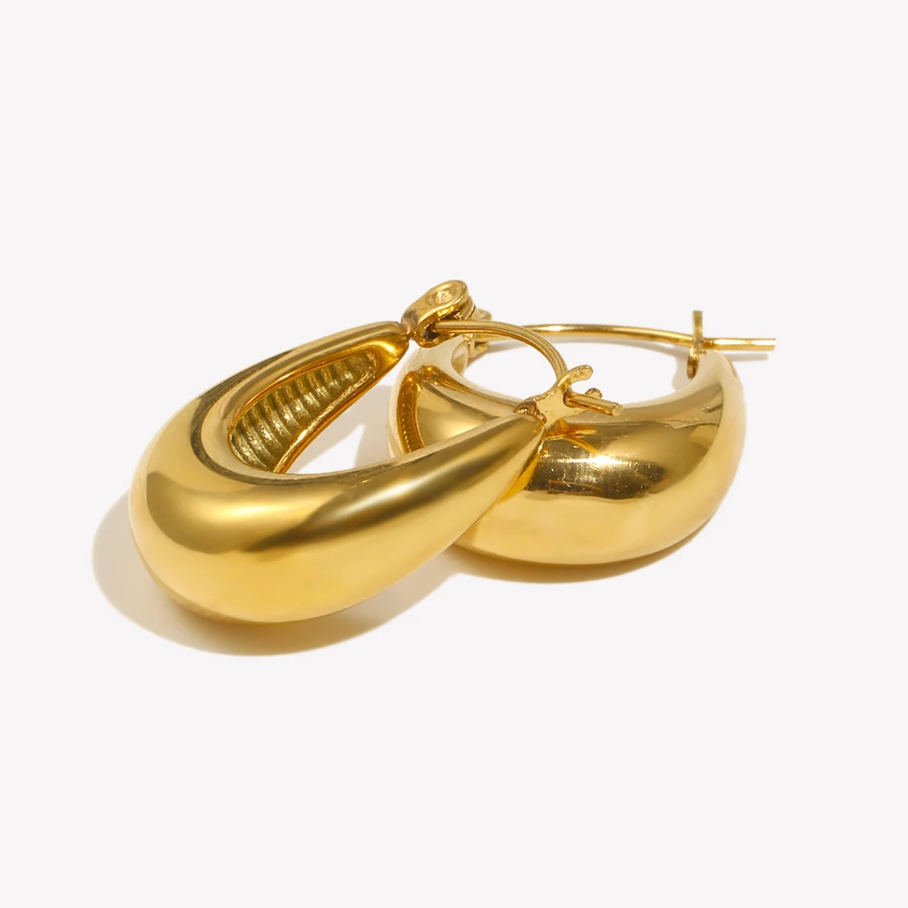 E.B.belle Daily Basic Hollow U Shape Hoop Earrings For Women Small Gold Plated Stainless Steel Earrngs Tarnish Free Jewelry