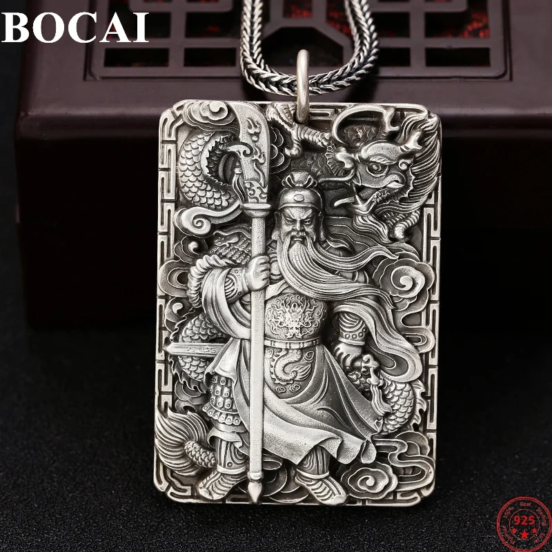 

BOCAI S925 Sterling Silver Pendants for Women Men New Fashion Guanyu Wealth God Solide Argentum Amulet Jewelry Wholesale