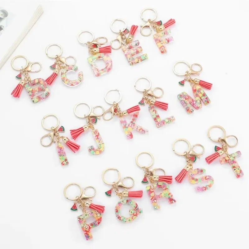 

Personalized A-Z Key Ring Buckle Chains Y2k New Resin Fruit Keychain 26 Letter Pendant Fresh Cute Keyring Alphabet Initial Gift