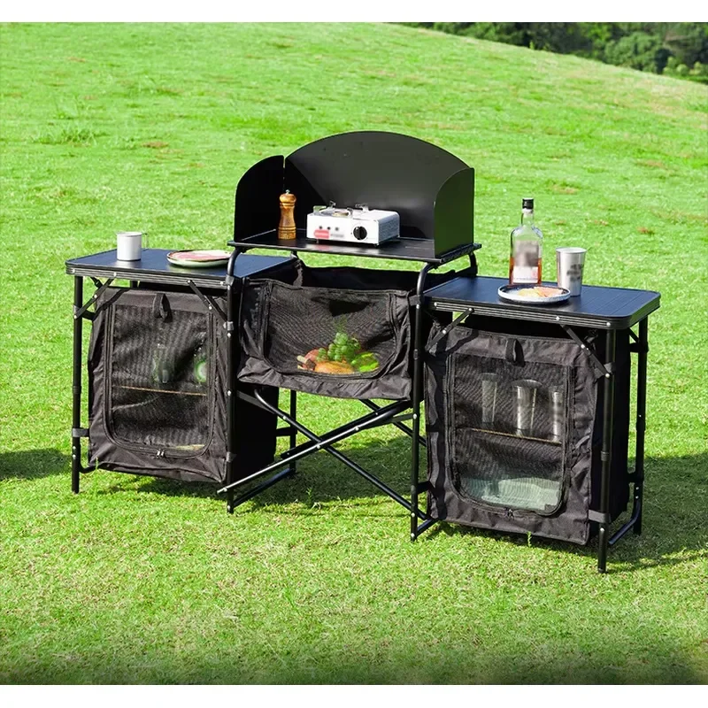 Modern Multi-Functional Aluminum Folding Camping Table Portable Picnic Cooking Kitchen Cabinet with Leg Base for Outdoor Use