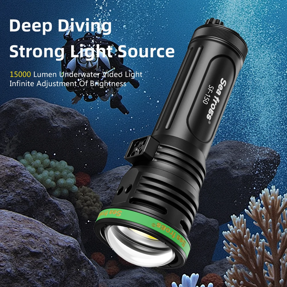 

Seafrogs IPX8 новый SF-150 подводный дайвинг 150 м 15000 люмен мощный светодиодный фонарик (подарочный зарядный кабель)