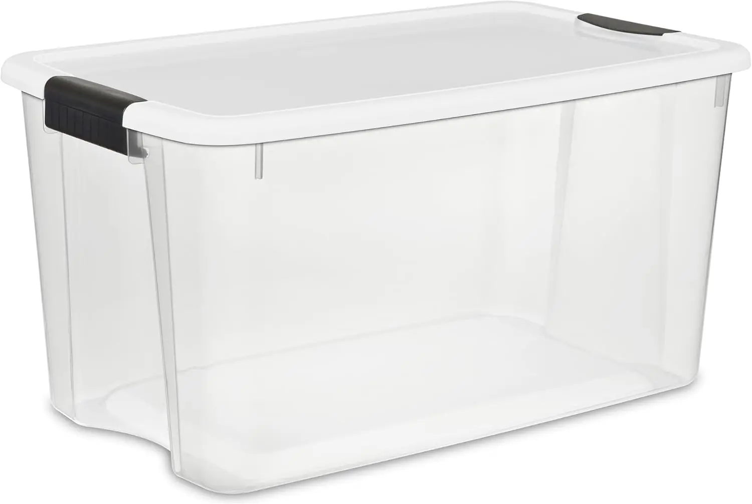 70 Qt Ultra Latch Box, Stackable Storage Bin with Latching Lid,Sport Gear in Basement,Clear with White Lid, 20-Pack