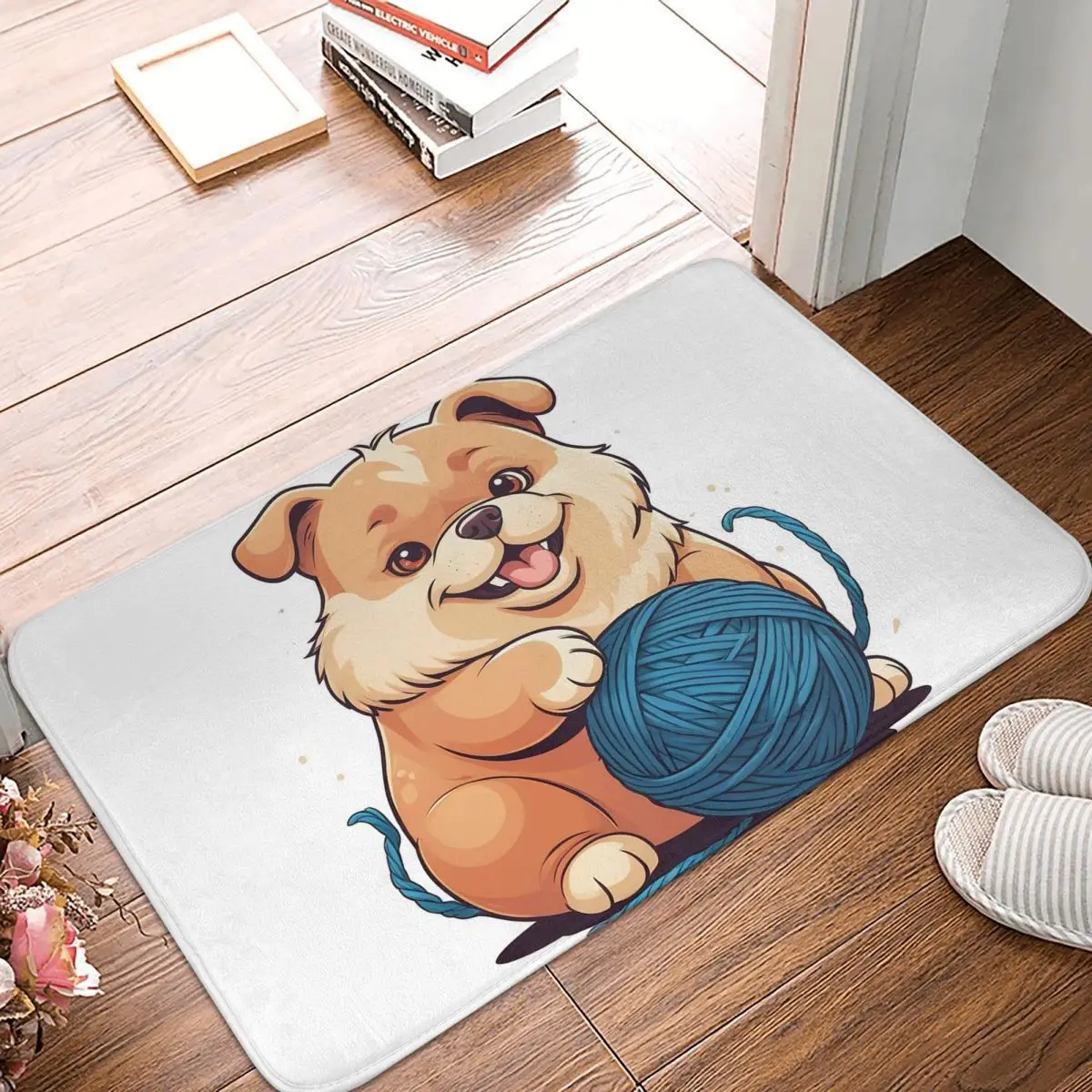 Adorable Chubby Dog Illustration Anti-slip Doormat Floor Mat Durable Carpet Rug for Kitchen Entrance Home Balcony Footpad Mats