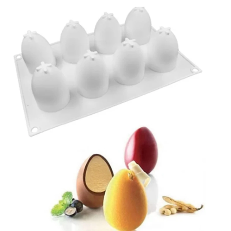 Molde de silicone em forma de ovo de Páscoa, 8 furos, tridimensional, gesso, bricolage, handmade, decoração para o lar