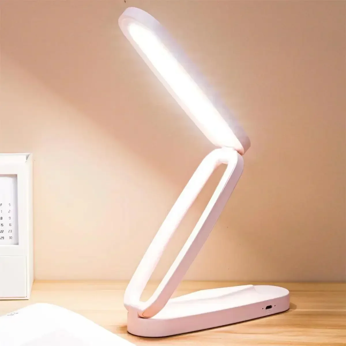 2pcs White Pink USB Charging Small Desk Lamp Dimmable LED Folding Desk Lamp Eye Protection Study Lamp Outdoor Travel Light Gift