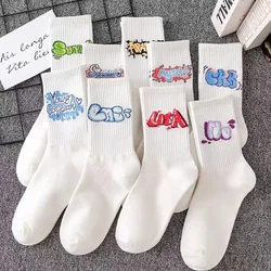 9 Pairs/Sets Couple Unisex Sport Socks Mid-tude Simple INS New All-Season Universal Non-Slip Sweat-Absorbing White Letter Sock