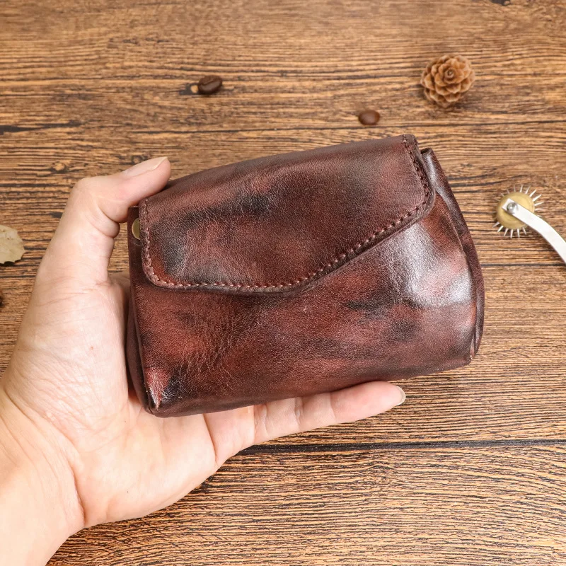 

100% Genuine Leather Wallet for Men Female Vintage Handmade Short Small Women Coin Purses Card Holder Money Bag with Coin Pocket