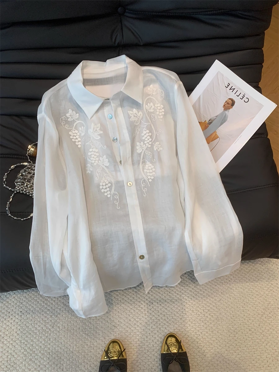 Csa de Manga Larga Deada de Moda Coreana con Bordado Floral en el Cuello para Hombre y Mujer, Estilo Casual y Hoado pa...