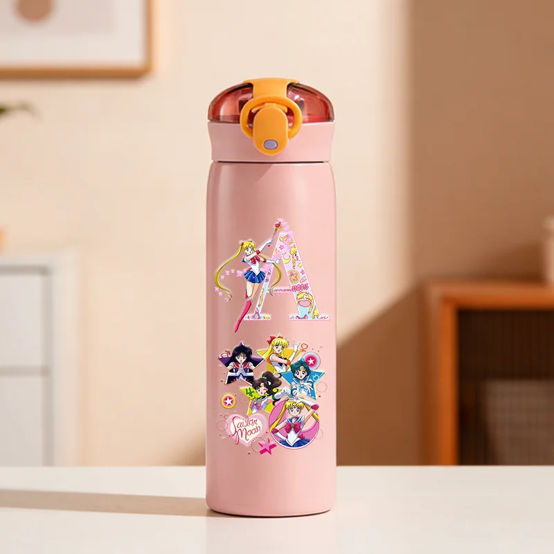 Sailor Moon Thermo Water Bottle Anime Letter Insulated Stainless Steel Cup Outdoor Portable Student Waterbottle Drinking Bottles