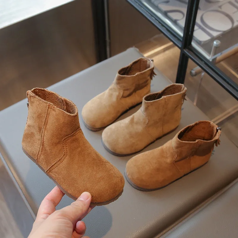 *Baby Autumn Fashion Zipper Comfortable Daily Kids Single-lid Short Boots Children Hot Sale New School Casual Flat Walking Boots