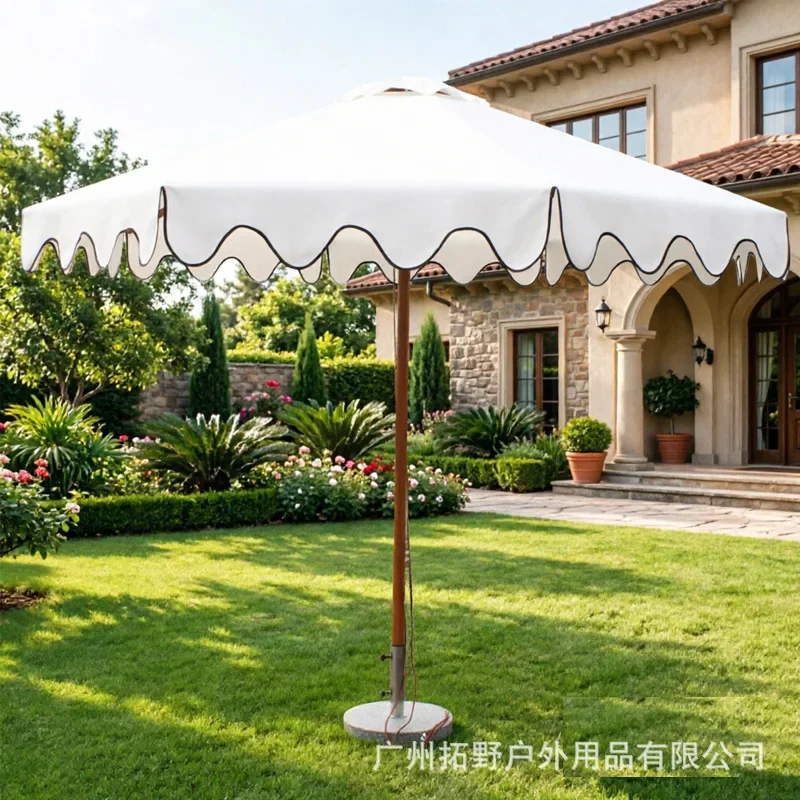 Outdoor high-grade aluminum alloy mid-column umbrella White wavy edge parasol Villa swimming pool parasol Courtyard umbrella