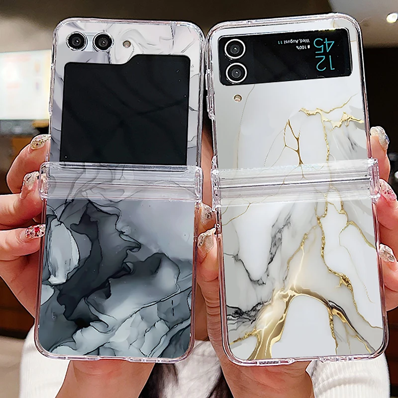 

Marble Pattern Clear Folding Phone Case For Samsung Galaxy Z Flip5 Flip5 Flip6 Transparent Hard Cover For Samsung Z Flip 6 5 4 3