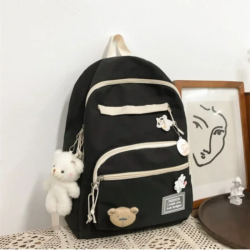 Solid Color Schoolbags for Girls Student Canvas Backpack Zipper Large Schoolbag Japanese Cute Schoolbags