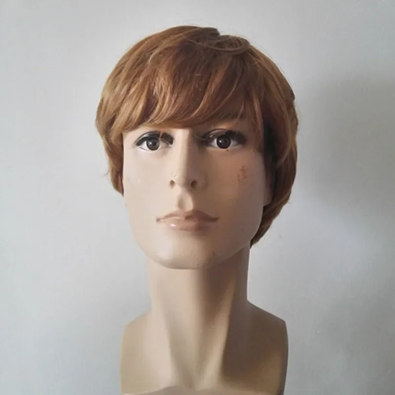 Fei-Show Man Wig Synthetic Heat Resistant Fiber Short Wavy Hair Male Hairpiece Black/Dark Brown/Light Brown /Picture Color