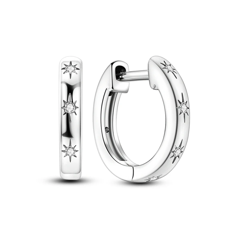 Charms Doppel-Creolen für Frauen, 100 % 925er Silber, kubischer Zirkon, Herz, Stern, Mond, Ohrringe, eleganter Geburtstagsschmuck, Geschenke – Detail 5