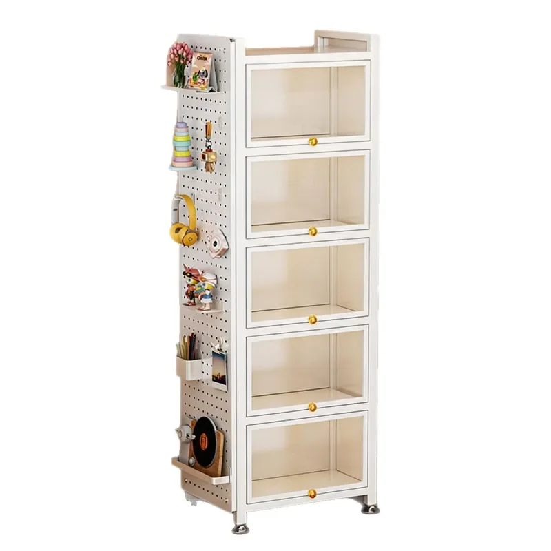 40cm Steel Display Cabinet with Glass Door LED Light Crack Pattern Bookshelf Dustproof Home Storage Unit for Figurines
