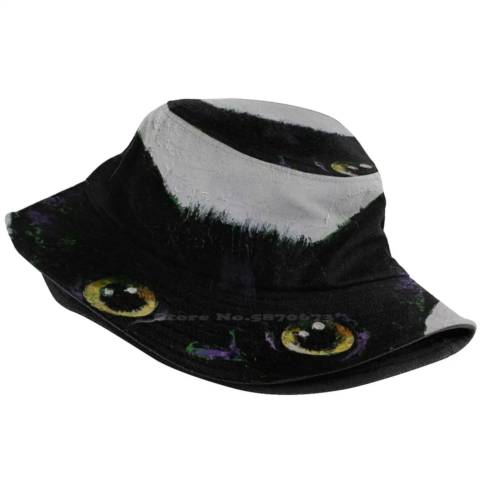 Black Cat Unisex Fashion Women Men Breathable Bucket Hats Abstract Halloween Black Cat Chat Schwarze Katze Gato Negro White