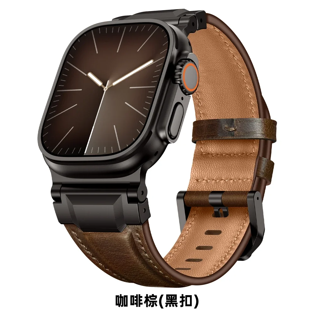 Echt lederen banden voor Apple Watch Ultra 3 2 49 mm 44 mm 45 mm 46 mm NIEUWE Mecha Design armband iWatch serie 11 10 9 8 7 6 5 SE